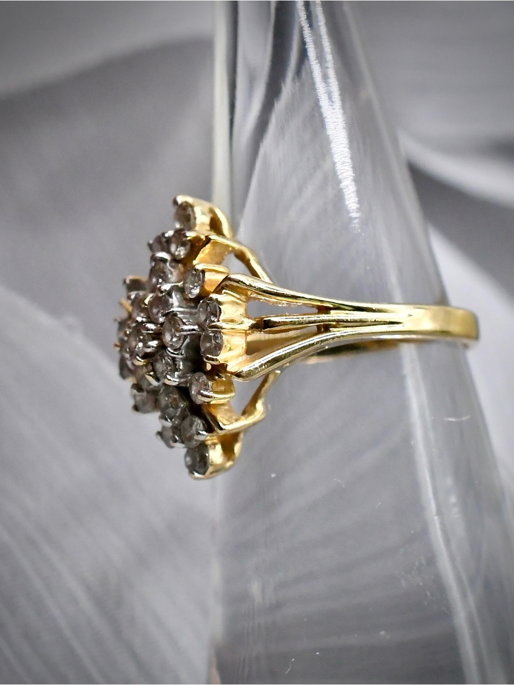 14K Yellow Gold Diamond Cluster Cocktail Ring 0.70ctw Estate Statement 3.86g 5.5 - Picture 8 of 13